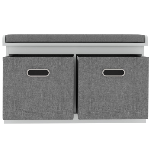 HOMCOM Shoe Bench with Seat Cushion, Entryway Bench with 2 Foldable Fabric Drawers for Hallway, Living Room, White