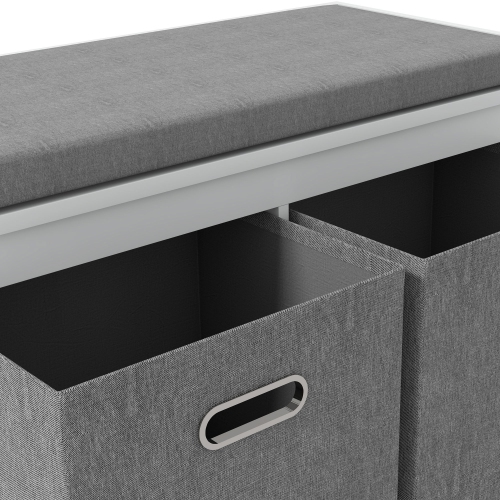 HOMCOM Shoe Bench with Seat Cushion, Entryway Bench with 2 Foldable Fabric Drawers for Hallway, Living Room, White