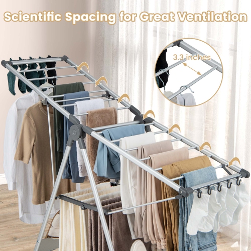 Costway 2-Layer Space-saving Aluminum Drying Rack Collapsible Clothes Drying Rack