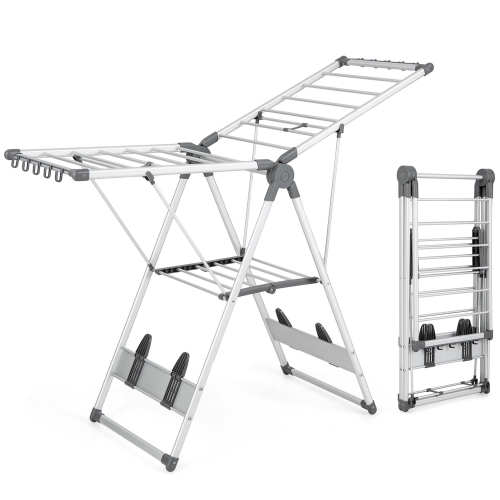 Costway 2-Layer Space-saving Aluminum Drying Rack Collapsible Clothes Drying Rack