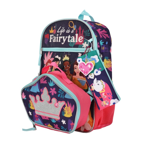 Disney Princess Life is a Fairytale Kids 16" Backpack and Lunch Bag 5 Piece Set