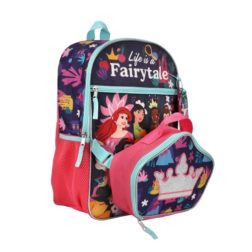 Disney Princess Life is a Fairytale Kids 16" Backpack and Lunch Bag 5 Piece Set