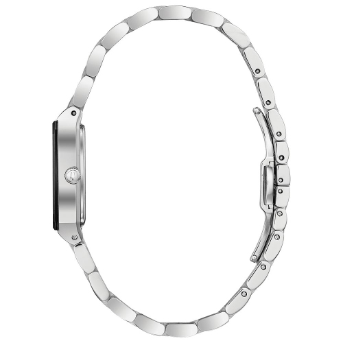 Bulova Ladies Quadra Quartz Watch 20.5mm Silver-Tone Stainless Steel Case and Bracelet with Black Dial