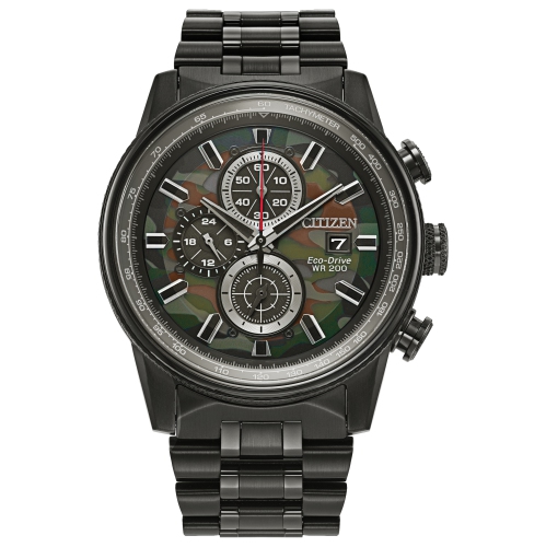CITIZEN  Mens Nighthawk Eco-Drive Watch 43MM Black Stainless Steel Case And Bracelet With Dial (Ca0805-53X) In Green