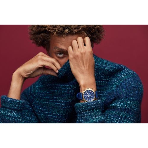 Montre à quartz homme Marine Star de Bulova avec boîtier en inox doré et cadran bleu 43 mm