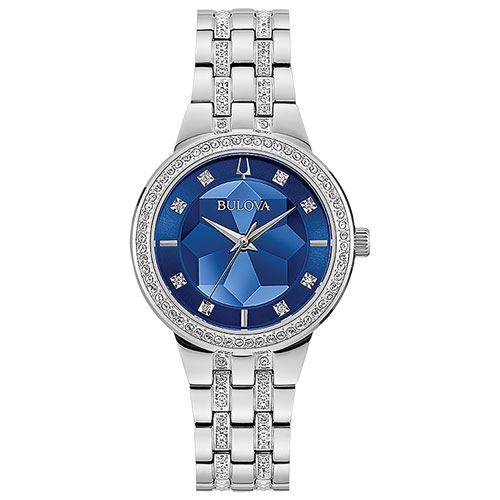 Montre à quartz pour femmes Phantom 32,5&nbsp;mm de Bulova avec boîtier et bracelet en acier inoxydable argenté et cadran bleu