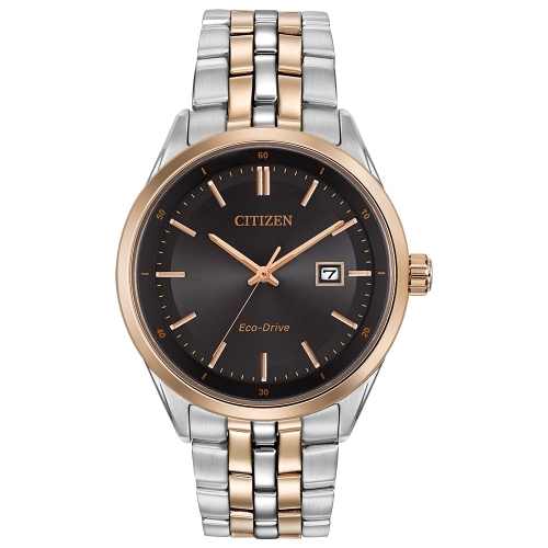 Image 1 of 3.. Citizen Mens Addysen Eco-Drive Watch 41mm Two-Tone Rose Gold-Tone Stainless Steel Case and Bracelet with Black Dial