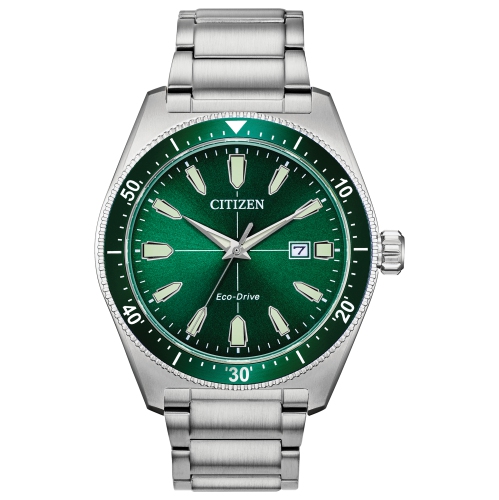 Citizen Mens Brycen Eco-Drive Watch 43mm Silver-Tone Stainless Steel Case and Bracelet with Green Dial