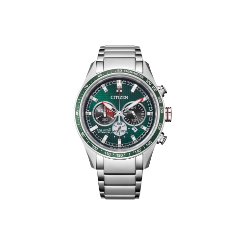 CITIZEN  Mens Garrison Eco-Drive Watch 43MM Silver-Tone Super Titanium Case And Bracelet With Dial (Ca4497-86X) In Green