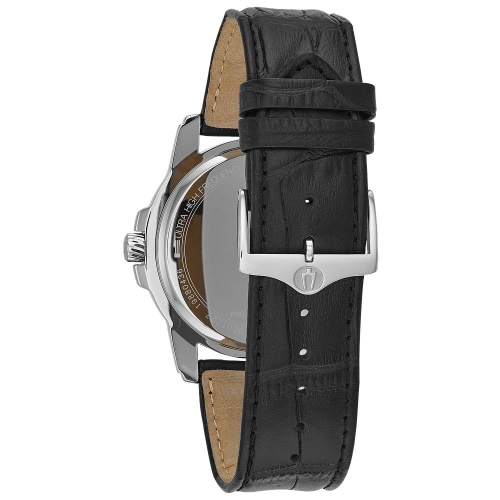 Bulova Mens Classic Precisionist Watch 42mm Silver-Tone Stainless Steel Case Black Leather Strap with Gray Dial
