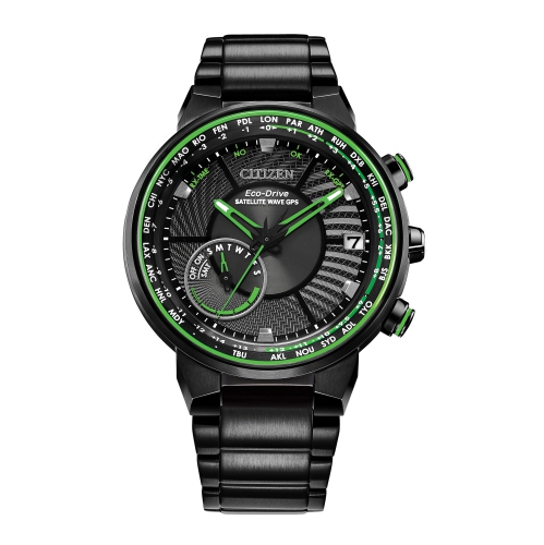 Citizen Mens Satellite Wave GPS Freedom Eco-Drive Watch 44mm Black Stainless Steel Case and Bracelet with Black Dial