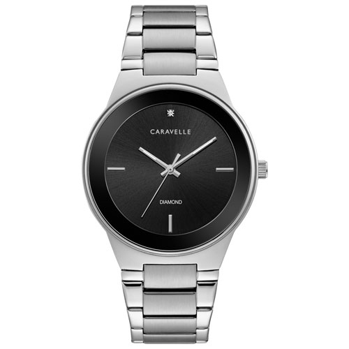 CARAVELLE  Mens Modern Quartz Watch 40MM Silver-Tone Stainless Steel Case And Bracelet With Dial (43D106) In Black