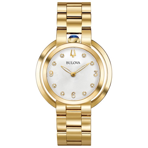 Bulova Ladies Rubaiyat Quartz Watch 35mm Gold-Tone Stainless Steel Case and Bracelet with Silver-White Dial