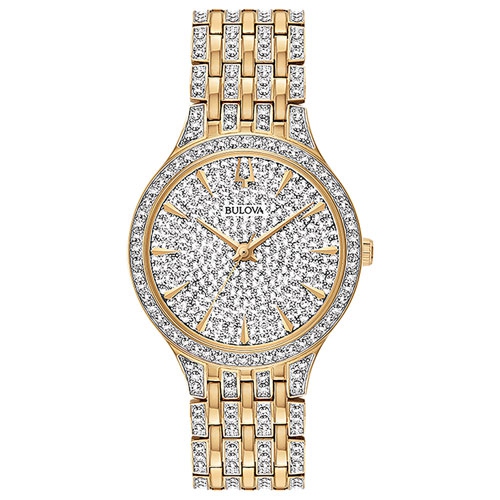 Bulova Ladies Phantom Quartz Watch 32mm Gold-Tone Stainless Steel Case and Bracelet with Silver-White Dial