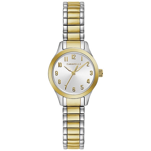 Caravelle Ladies Traditional Quartz Watch 24mm Two-Tone Stainless Steel Case and Expansion with Silver-White Dial