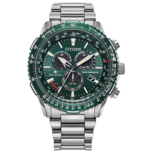 CITIZEN  Mens Promaster Air A-T Eco-Drive Watch 46MM Silver-Tone Stainless Steel Case And Bracelet With Dial (Cb5004-59W) In Green