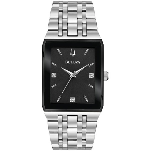 Bulova Mens Quadra Quartz Watch 30.5mm Silver-Tone Stainless Steel Case and Bracelet with Black Dial