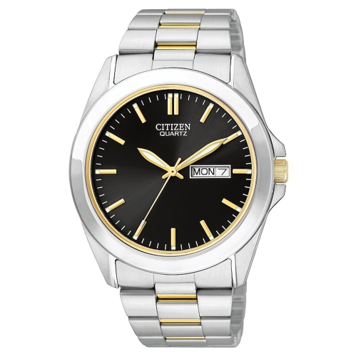 Montre à quartz homme, boîtier et bracelet en acier inoxydable deux tons 40&nbsp;mm, cadran noir de Citizen