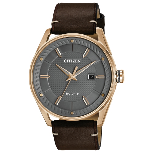 CITIZEN  Mens Weekender Eco-Drive Watch 42MM Rose Gold-Tone Stainless Steel Case Leather Strap With Grey Dial (Bm6983-00H) In Brown