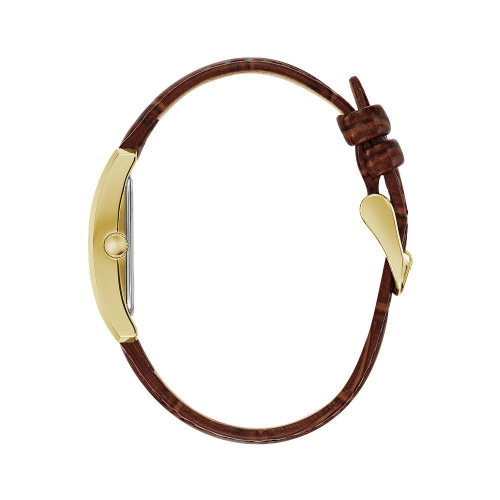 Caravelle Ladies Dress Quartz Watch 21mm Gold-Tone Stainless Steel Case Brown Leather Strap with Silver-White Dial