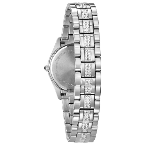 Bulova Ladies Crystal Quartz Watch 30mm Silver-Tone Stainless Steel Case and Bracelet with White Dial