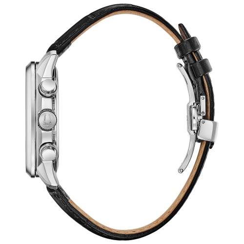 Bulova Mens Sutton Quartz Watch 44mm Silver-Tone Stainless Steel Case Black Leather Strap with Green Dial