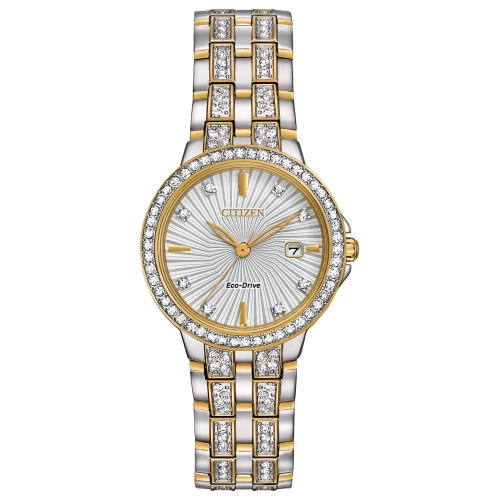 CITIZEN  Ladies Silhouette Crystal Eco-Drive Watch 28MM Two-Tone Stainless Steel Case And Bracelet With Silver-Tone Dial (Ew2344-57A) In Multicolor