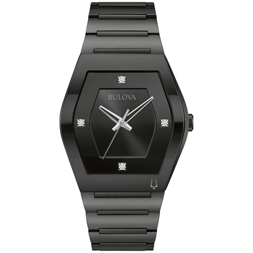 Bulova Mens Gemini Quartz Watch 40mm Black Stainless Steel Case and Bracelet with Black Dial