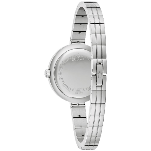 Montre à quartz pour femmes Rhapsody 30 mm avec boîtier et bracelet en acier inoxydable argenté et cadran noir de Bulova