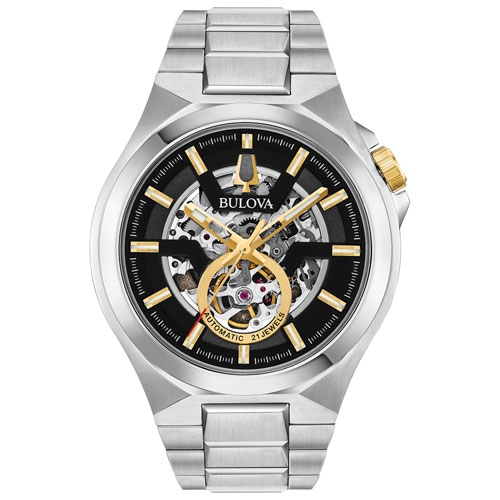 BULOVA WATCH  Bulova Mens Maquina Automatic Watch 46MM Silver-Tone Stainless Steel Case And Bracelet With Dial (98A224) In Black