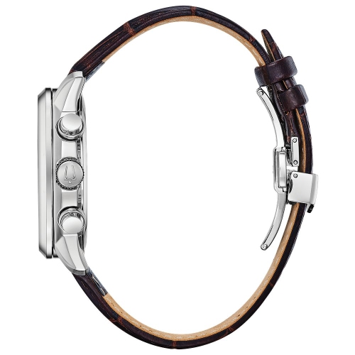 Bulova Mens Sutton Quartz Watch 44mm Silver-Tone Stainless Steel Case Brown Leather Strap with Black Dial