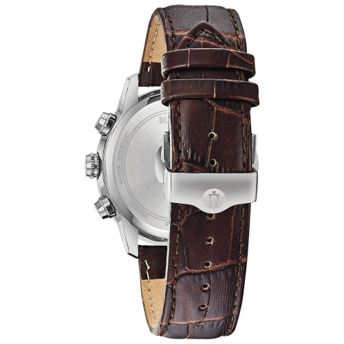 Bulova Mens Sutton Quartz Watch 44mm Silver-Tone Stainless Steel Case Brown Leather Strap with Black Dial