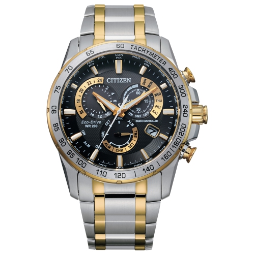 Citizen Mens PCAT Eco-Drive Watch 42mm Two-Tone Stainless Steel Case and Bracelet with Black Dial