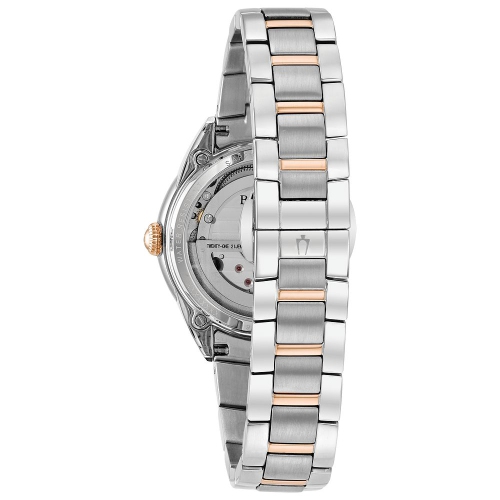 Bulova Ladies Sutton Automatic Watch 34mm Two-Tone Rose Gold-Tone Stainless Steel Case and Bracelet with White Dial