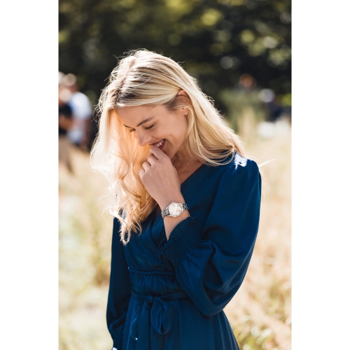 Bulova Ladies Sutton Automatic Watch 34mm Two-Tone Rose Gold-Tone Stainless Steel Case and Bracelet with White Dial