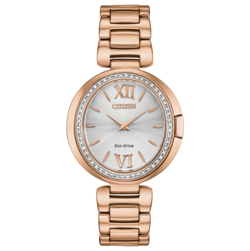 CITIZEN  Ladies Capella Eco-Drive Watch 34MM Gold-Tone Stainless Steel Case And Bracelet With Silver-White Dial (Ex1503-54A) In Pink