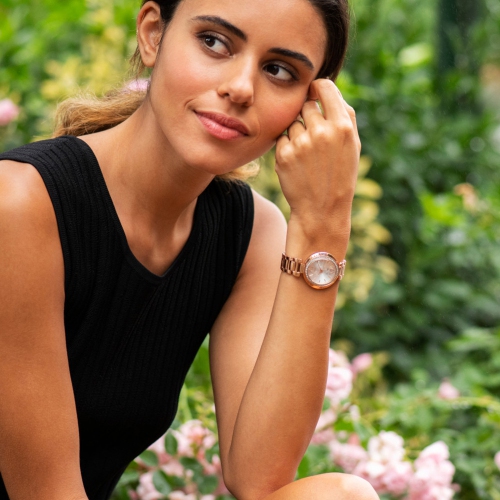 Citizen Ladies Capella Eco-Drive Watch 34mm Pink Gold-Tone Stainless Steel Case and Bracelet with Silver-White Dial