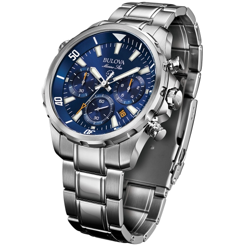 Montre à quartz homme Marine Star de Bulova, 43&nbsp;mm boîtier et bracelet en acier inoxydable argenté et cadran bleu