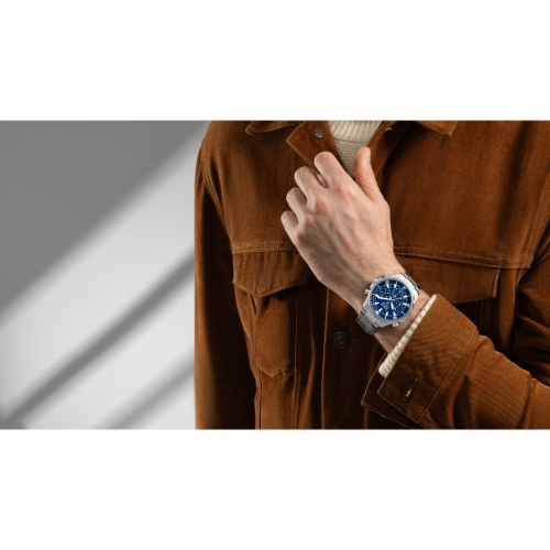 Montre à quartz homme Marine Star de Bulova, 43&nbsp;mm boîtier et bracelet en acier inoxydable argenté et cadran bleu