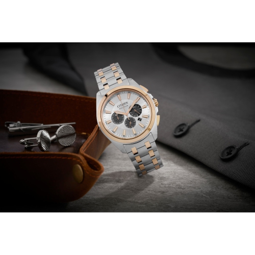 Citizen Mens Peyten Eco-Drive Watch 41mm Two-Tone Rose Gold-Tonr Stainless Steel Case and Bracelet with Silver-Tone Dial