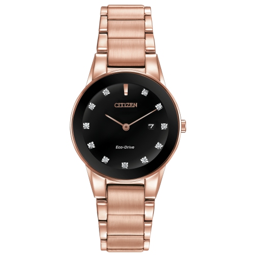 CITIZEN  Ladies Axiom Eco-Drive Watch 30MM Pink Gold-Tone Stainless Steel Case And Bracelet With Dial (Ga1058-59Q) In Black