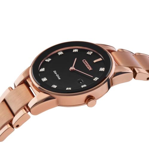 Montre pour femmes Axiom Eco-Drive de Citizen 30 mm avec boîtier et bracelet en acier inoxydable rose doré avec cadran noir