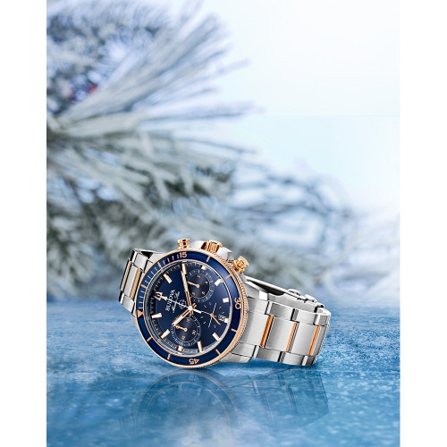 Bulova Mens Marine Star Quartz Watch 45mm Two-Tone Stainless Steel Case and Bracelet with Blue Dial