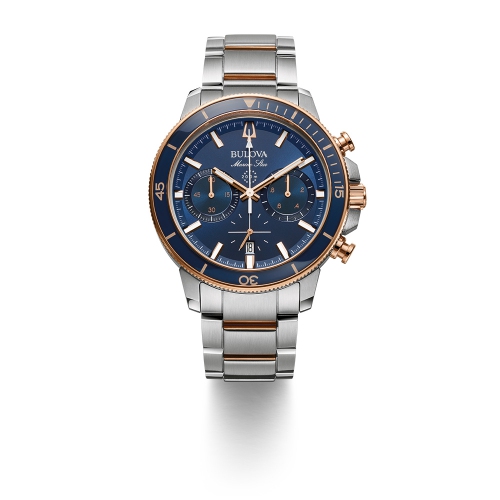 Bulova Mens Marine Star Quartz Watch 45mm Two-Tone Stainless Steel Case and Bracelet with Blue Dial