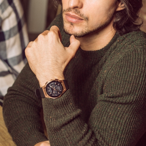 Bulova Mens CURV HPQ Watch 44mm Two-Tone Stainless Steel Case Black EPDM Rubber Strap with Gray Dial