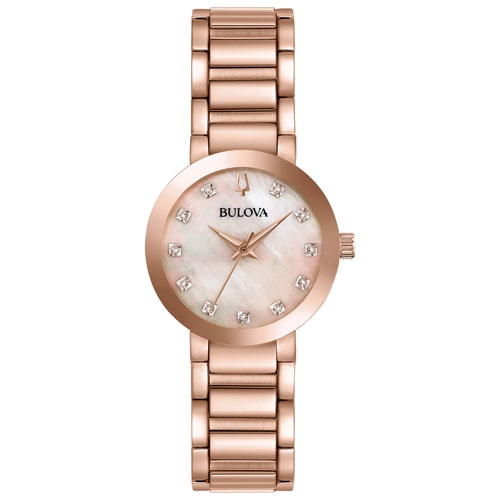 BULOVA WATCH  Bulova Ladies Futuro Quartz Watch 30MM Rose Gold-Tone Stainless Steel Case And Bracelet With Dial (97P132) In Pink