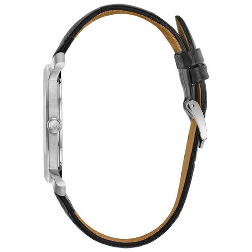 Bulova Mens Classic Quartz Watch 41mm Silver-Tone Stainless Steel Case Black Leather Strap with Silver-White Dial