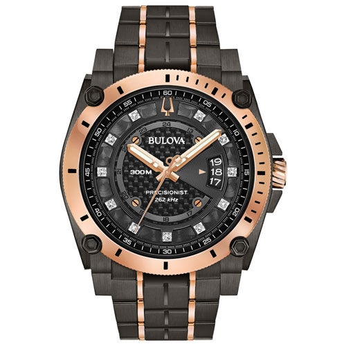 BULOVA WATCH  Bulova Mens Icon Precisionist Watch 46.5MM Two-Tone Stainless Steel Case And Bracelet With Dial (98D149) In Black