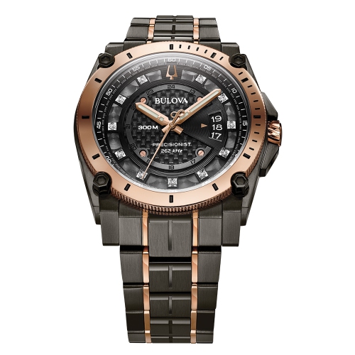 Bulova Mens Icon Precisionist Watch 46.5mm Two-Tone Stainless Steel Case and Bracelet with Black Dial
