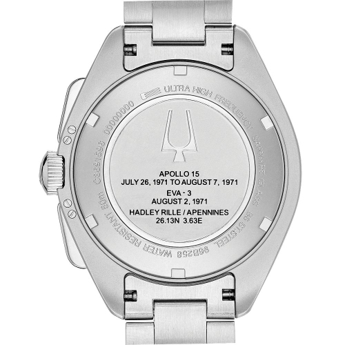 Bulova Mens Lunar Pilot Special Edition HPQ Watch 45mm Silver-Tone Stainless Steel Case and Bracelet with Black Dial